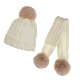 New Drawn Knitted Children's Hat Scarf Set (Color: White)