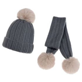 New Drawn Knitted Children's Hat Scarf Set (Color: Grey)