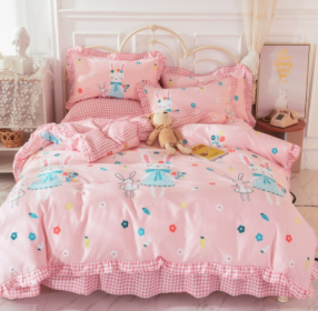 Cotton 100 Princess Wind Quilt Cover Cartoon Student Dormitory Bed (Option: Girl dream-1.8m bed sheet set of four)