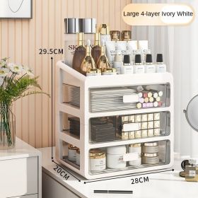 Desktop Transparent Drawer Cosmetic Storage Box (Option: Ivory white large 4layers)